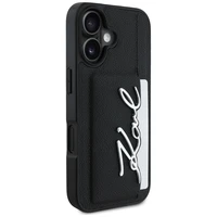 Karl Lagerfeld HC Graudēts PU Kartes Slēdzis Metal Signature iPhone 16 apvalks - melns