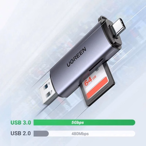 Atmiņas karšu lasītājs Ugreen CM185 USB-A 3.0/USB-C 3.1 to TF/SD (50706) pelēks