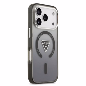 GUESS magnētiskais viedtālruņa apvalks IPHONE 17 Pro, savietojams ar MagSafe GUHMP17LHGTMLCGK (IML gradienta apvalks ar trīsstūra logotipu) melns