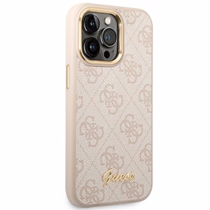 Guess 4G Vintage Zelta Logotipa apvalks iPhone 14 Pro - rozā