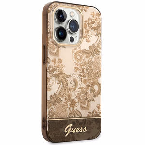 Guess GUHCP14LHGPLHC iPhone 14 Pro 6.1 okera krāsa kietais viedtālruņa apvalks Porcelain Collection