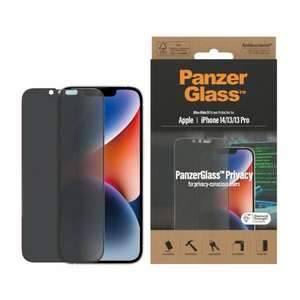 PanzerGlass Ultra-Wide Fit rūdītais stikls antibakteriālais privātuma iPhone 14/13 Pro/13