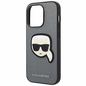 Karl Lagerfeld Saffiano Karl's Head Patch viedtālruņa apvalks iPhone 14 Pro - sudraba