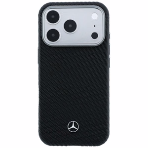 Mercedes daļēji aptverošs ādas MagSafe maciņš ar koka efektu iPhone 17 Pro / 18 Pro, melns