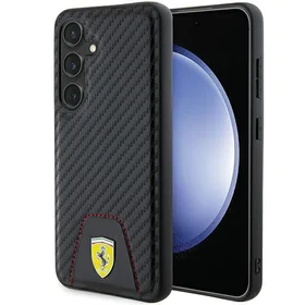 Ferrari Carbon Stitched Bottom viedtālruņa apvalks Samsung Galaxy S24 - melns