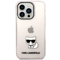 Karl Lagerfeld KLHCP14LCTTRI iPhone 14 Pro 6.1 cietais viedtālruņa apvalks rozā caurspīdīgs Choupette Body