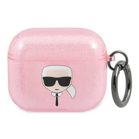 Karl Lagerfeld mirdzošs Karl's Head apvalks AirPods 3 austiņām - rozā