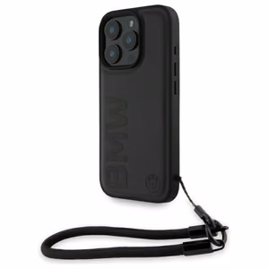 BMW Signature Leather Wordmark Cord Case priekš iPhone 16 Pro - Melns