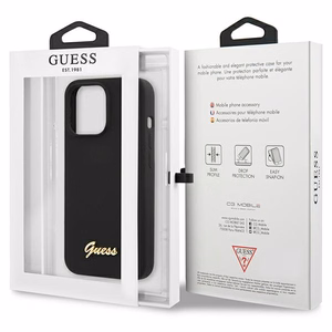 Viedtālruņa apvalks Guess GUHCP13XLSLMGBK iPhone 13 Pro Max 6.7" melna/melna cietais apvalks Silikona Uzraksts Zelta Logotips