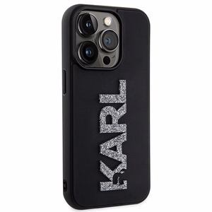 Karl Lagerfeld 3D gumijas spīdīgs logotips viedtālruņa apvalks iPhone 15 Pro - melns