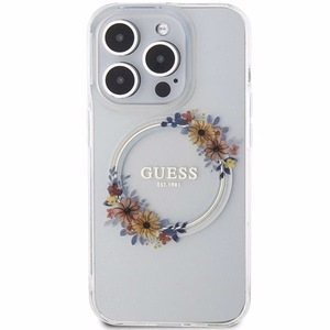 Guess IML Flowers Wreatch MagSafe viedtālruņa apvalks iPhone 15 Pro Max - caurspīdīgs