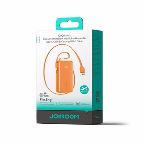 Joyroom JR-PR2 35W 10000mAh Powerbank ar Iebūvētiem USB-C un Lightning Kabeļiem - Oranžs