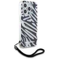 Karl Lagerfeld IML Zebra Pattern & Cord viedtālruņa apvalks iPhone 15 Pro - melns