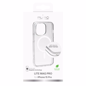 Puro apvalks no PC+TPU+TPE ar integrētiem magnētiem "LITE MAG PRO" iPhone 15 Pro, balts
