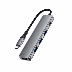 Acefast J16 USB sadalītājs USB-C 5-in-1 HDMI 4K 60Hz PD90W dokstacija - pelēks