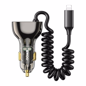 BWOO CC96L 30W PD car lādētājs 1x USB-C 1x USB port with lightning kabelis pelēks