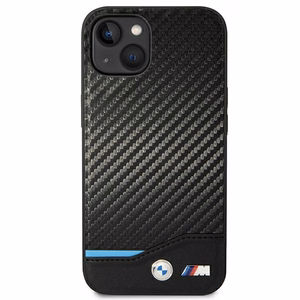 BMW BMHCP14S22NBCK iPhone 14 6.1 - melns ādas vāciņš ar oglekļa rakstu