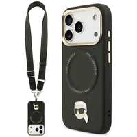 Karl Lagerfeld Big Strap Karl metāla logotipa Magnētiskais viedtālruņa apvalks iPhone 17 Pro Max - melns