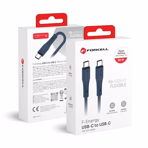 Kabeļa savienojums no USB C uz USB C Forcell F-Energy QC4.0 PD 3A 60W Silikona 1 m C344 tumši zils