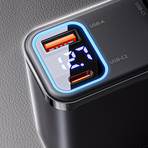 Orico Twin Reach 45W USB-A + USB-C auto lādētājs ar diviem izvelkamiem USB-C kabeļiem - melns