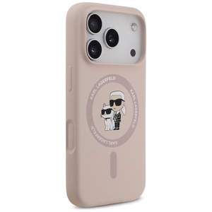 Karl Lagerfeld silikona Karl&Choupette gredzena magnētiskais viedtālruņa apvalks iPhone 17 Pro - rozā