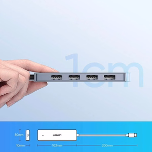 Ugreen USB Type C Sadalītājs - 4x USB 3.2 Gen 1 ar USB-C barošanas pieslēgvietu pelēks (CM219 70336)