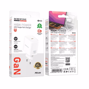 Borofone BN33 Fuente GaN USB-C tīkla lādētājs QC3.0 PD 40W balts