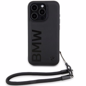 BMW paraksta ādas vārdu siksna viedtālruņa apvalks iPhone 15 Pro Max - melns