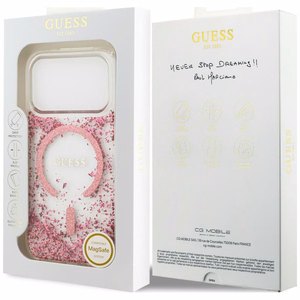 Guess Resin Bottom Glitter MagSafe maciņš, paredzēts iPhone 18 Pro Max / 17 Pro Max, rozā