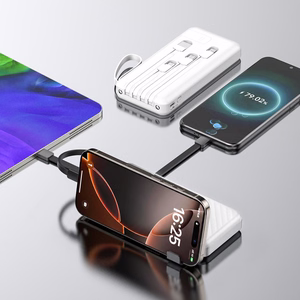Wozinsky W11-W 10000mAh 10W portatīvais lādētājs ar iebūvētiem kabeļiem un lukturīti - balts