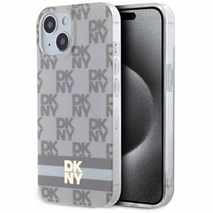 DKNY IML rūtainais mono raksts un drukātas svītras Magnētiskais viedtālruņa apvalks iPhone 15 / 14 / 13 - bēša
