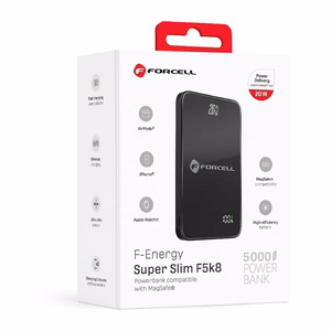 Portatīvais lādētājs ar MagSafe Forcell F-Energy SuperSlim F5K8 QC4.0 PD3.0 15W 5000 mAh melna