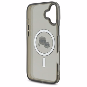 Karl Lagerfeld IML Metal Karl&Choupette Head magnētiskais viedtālruņa apvalks iPhone 16 Plus - melns