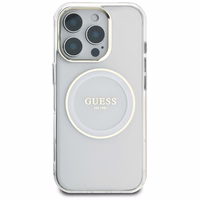 Guess IML Metal Colored Circle Classic Logo Magnētiskais viedtālruņa apvalks iPhone 16 Pro - balts
