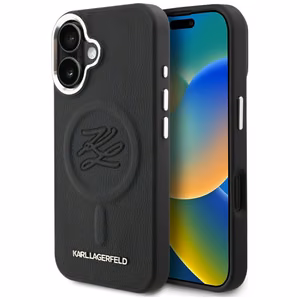 Karl Lagerfeld Initial & Metal Logo MagSafe Case for iPhone 16 - Black