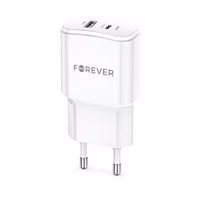 Forever TC-01-20AC PD QC lādētājs 1x USB-C 1x USB 20W balts