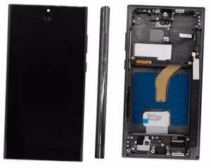 LCD ekrāns Samsung S908 S22 Ultra ar skārienjūtīgo ekrānu un rāmi Phantom melns OLED (īstais izmērs)