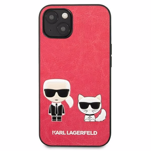 Karl Lagerfeld Ikonik Karl & Choupette vāciņš ierīcei iPhone 13 mini, fuksijas krāsā