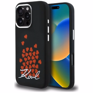 Karl Lagerfeld silikona maciņš ar sirds logotipu MagSafe iPhone 16 Pro Max - melns