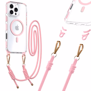 Tel Protect Strap Clear Case for iPhone 16 Pro pink