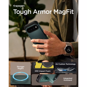 Spigen Tough Armor Mag MagSafe maciņš, paredzēts Google Pixel 11 Pro, tumši zaļš