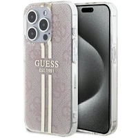 Guess IML 4G Gold Stripe viedtālruņa apvalks iPhone 15 Pro - rozā