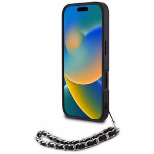 Karl Lagerfeld Saffiano Crystals ar ķēdi viedtālruņa apvalks iPhone 16 - melns