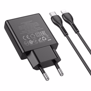 Зарядное устройство для телефона Hoco Slim USB C QC PD 20W + кабель USB C to Lightning N37 чёрное