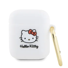 Hello Kitty Silikona 3D Kitty galvas viedtālruņa apvalks AirPods 1/2 - Balta