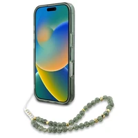 Guess IML Flowers Allover Electro With Pearl Strap MagSafe viedtālruņa apvalks iPhone 16 - zaļš