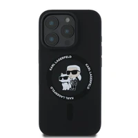 Viedtālruņa apvalks Karl Lagerfeld Silikona Karl&Choupette Heads Ring MagSafe iPhone 16 Pro Max - melns