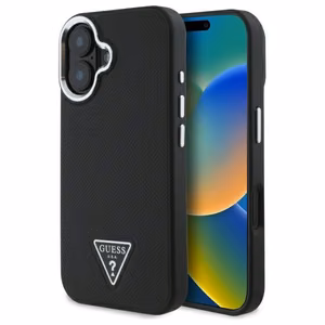 Guess GUHMP16MPGTSPSK iPhone 16 Plus 6.7" melns/melns cietais apvalks Graudains Trīsstūris MagSafe