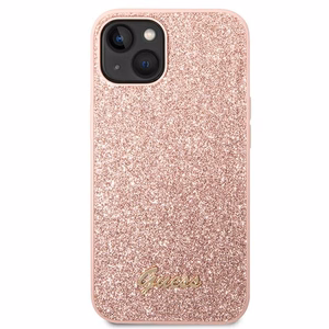 Guess Glitter Script cietais maciņš iPhone 14 Plus 6,7" rozā