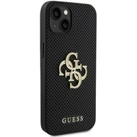 Guess Ādas perforēts 4G Spīdīgs logotips apvalks iPhone 15 - melns